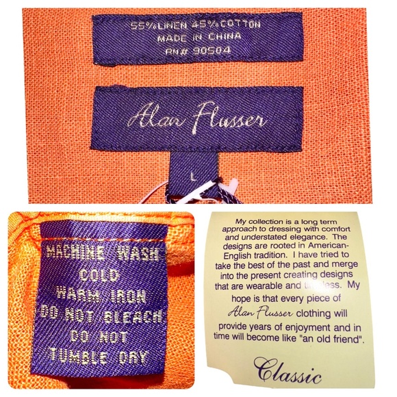 Alan Flusser Orange Linen Blend Bomber Jacket, Lightweight, Size L - Picture 6 of 6